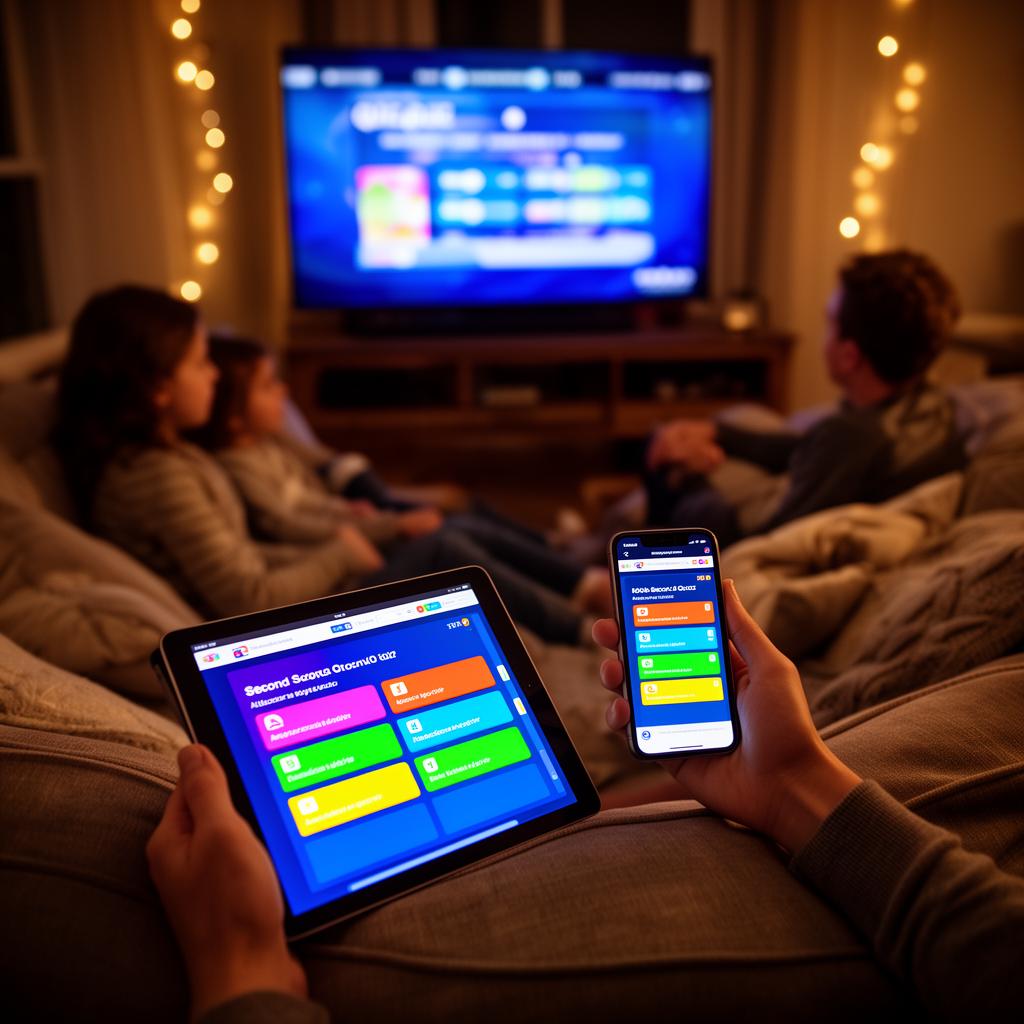 Tijdens de uitzending pakt de hele huiskamer er een tweede scherm bij — telefoon én tablet, in sync met de tv.