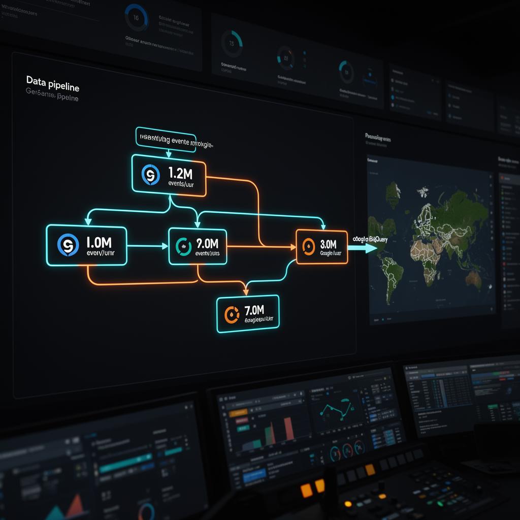 Schematische weergave van de event-stroom richting BigQuery en de live kaart.